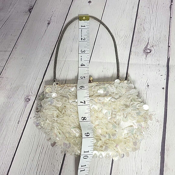 Mr Ernest Evening Hand Bag White Vintage Beaded & Sequins Purse Madein Hong Kong - Picture 11 of 11